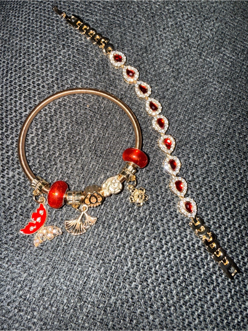 Red Charm Bracelet and Red Teardrop Link Bracelet Set